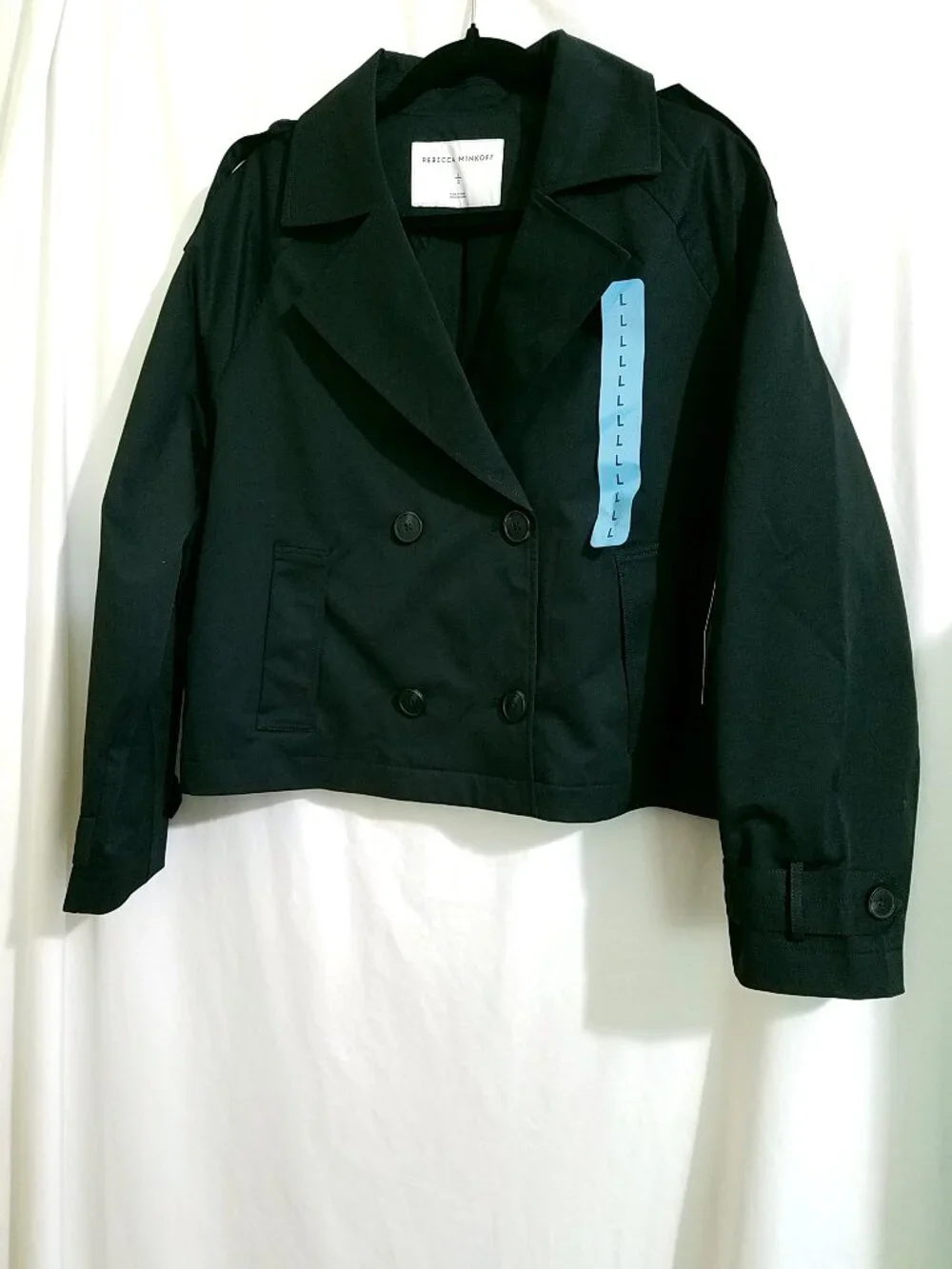 Rebecca Minkoff Black Cropped Trench Coat Women's Large NWT - Picture 3 of 16